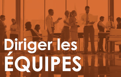 graphique qui dit : « Diriger des équipes » avec des professionnels travaillant ensemble en arrière-plan pour montrer la valeur des cadres intermédiaires est leur capacité à responsabiliser plusieurs équipes
