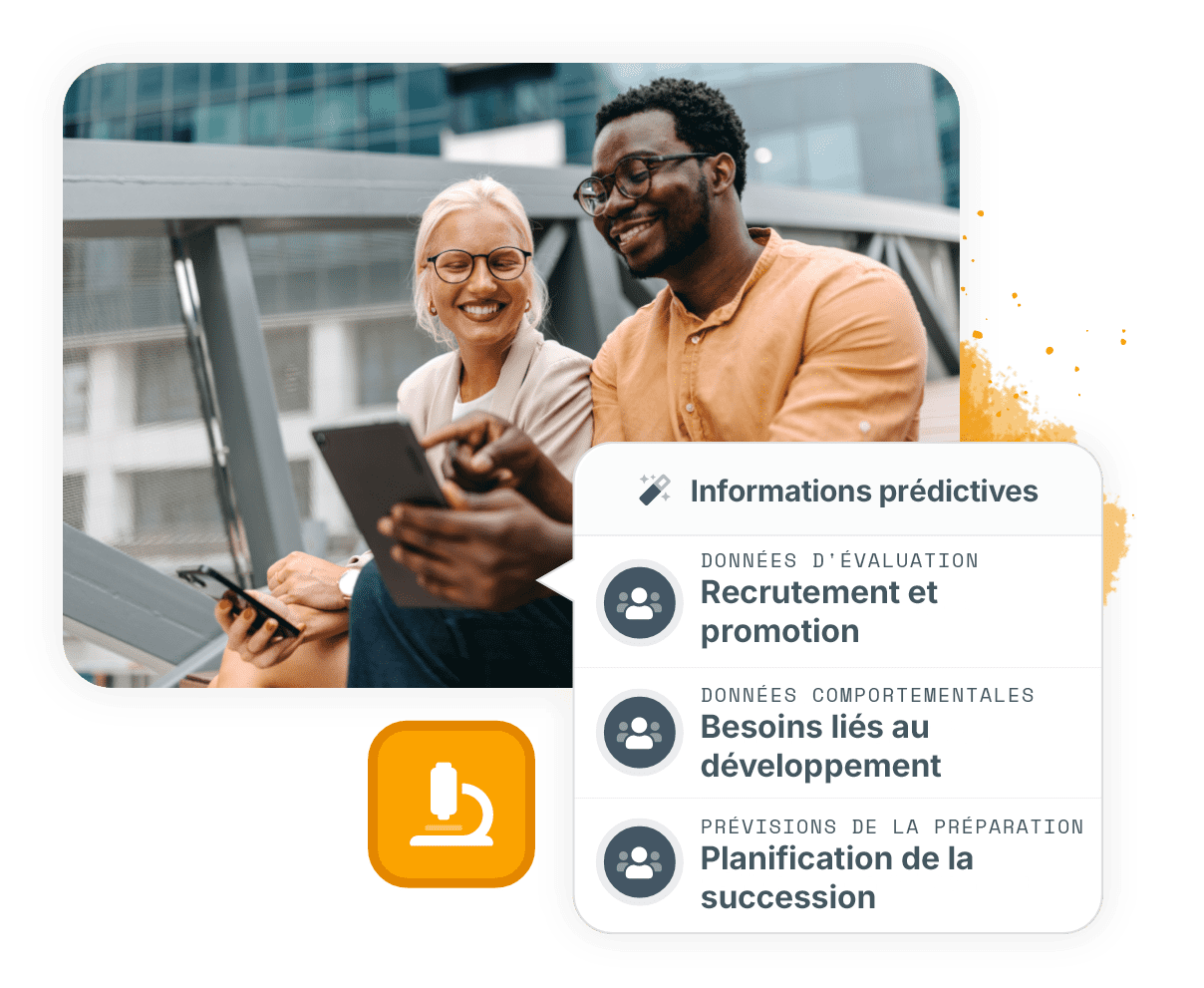 Informations prédictives pour l’évaluation du leadership montrant des données de recrutement, de développement et de planification de la relève.