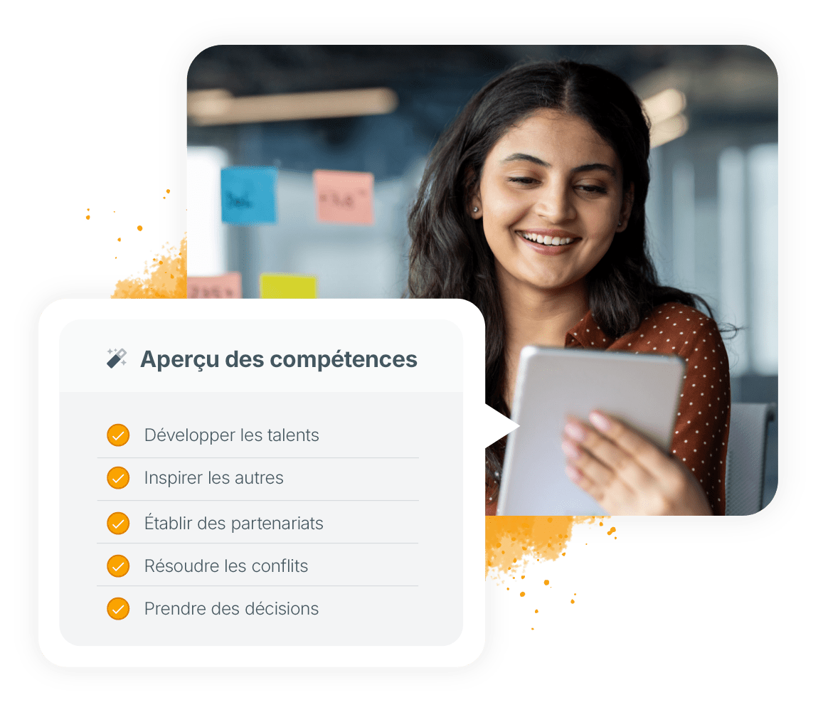 Tableau de bord d’aperçu des compétences de leadership montrant le talent, l’inspiration et les capacités de prise de décision.